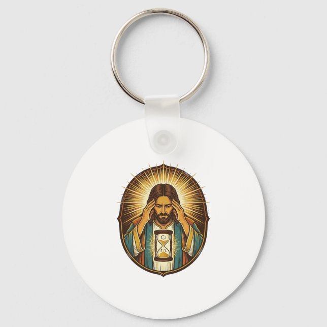 Impatient Jesus Loading Hourglass Slow Internet Te Key Ring (Front)