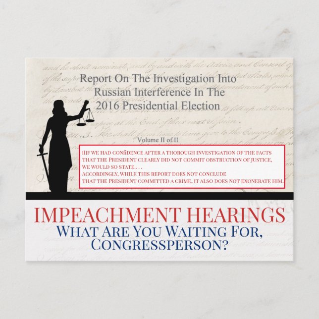 Impeach Trump Congress Mueller Report Justice Postcard (Front)