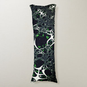 Imperfect white fractal on black space, knitted body cushion