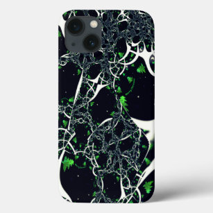 Imperfect white fractal on black space, knitted iPhone 13 case