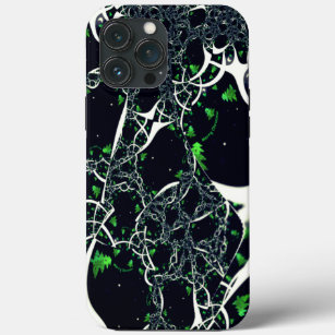 Imperfect white fractal on black space, knitted iPhone 13 pro max case