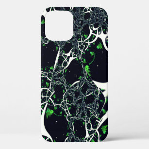 Imperfect white fractal on black space, knitted iPhone 12 pro case