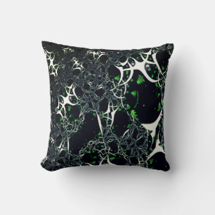 Imperfect white fractal on black space, knitted cushion