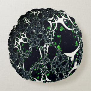 Imperfect white fractal on black space, knitted round cushion
