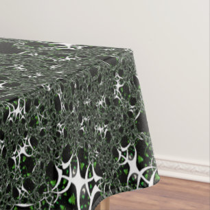 Imperfect white fractal on black space, knitted tablecloth