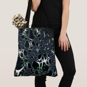 Imperfect white fractal on black space, knitted tote bag