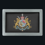 Imperial Coat of Arms of Iran (1925-1979) Belt Buckle<br><div class="desc">Imperial Coat of Arms of Iran under the Pahlavi Dynasty, used from 1925 to 1979. The shield is composed of the Lion and the Sun symbol in first quarter, the Faravahar in the second quarter, the curved blade of a Sassanid shamshir sword in the third quarter and the Simurgh in...</div>