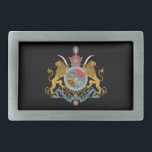 Imperial Coat of Arms of Iran (1925-1979) Belt Buckle<br><div class="desc">Imperial Coat of Arms of Iran under the Pahlavi Dynasty, used from 1925 to 1979. The shield is composed of the Lion and the Sun symbol in first quarter, the Faravahar in the second quarter, the curved blade of a Sassanid shamshir sword in the third quarter and the Simurgh in...</div>