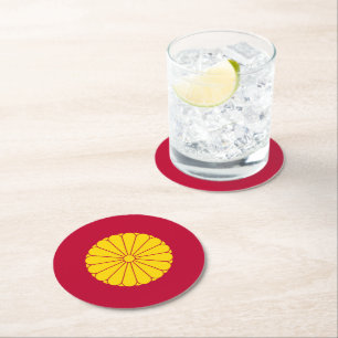Imperial flag Japan symbol emperor flower yellow c Round Paper Coaster