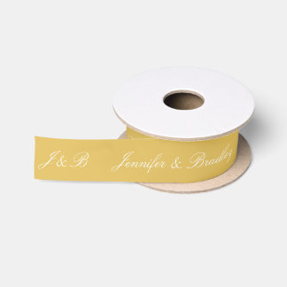 Imperial Gold Wedding Monogram Personalised Names Satin Ribbon