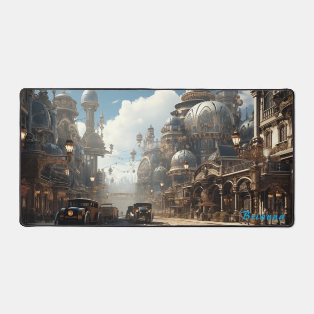 Imperial Intrigue: Steampunk Capital Street View Desk Mat (Front)