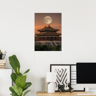 Imperial Palace Moon Rise Dusk Photography Poster