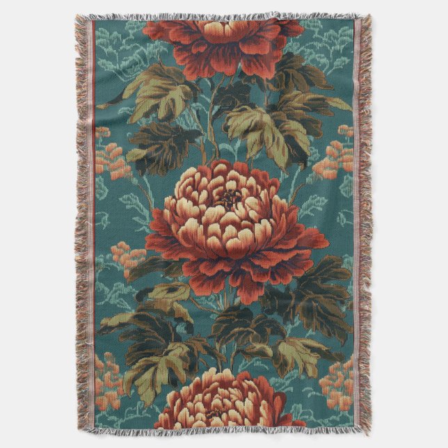 Imperial Peony Tapestry Throw Blanket (Front Vertical)