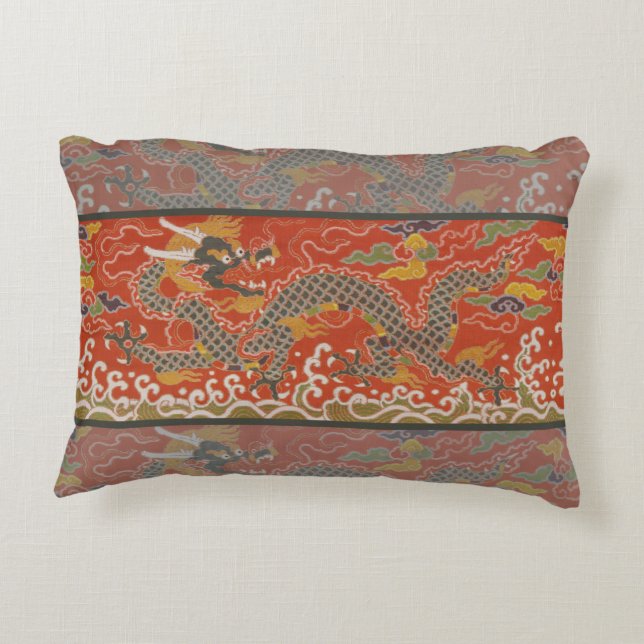 Imperial Red & Black Dragon Silk Pattern Decorative Cushion (Back)