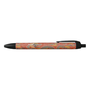 Imperial Red & Black Dragon Silk Pattern Ink Pen