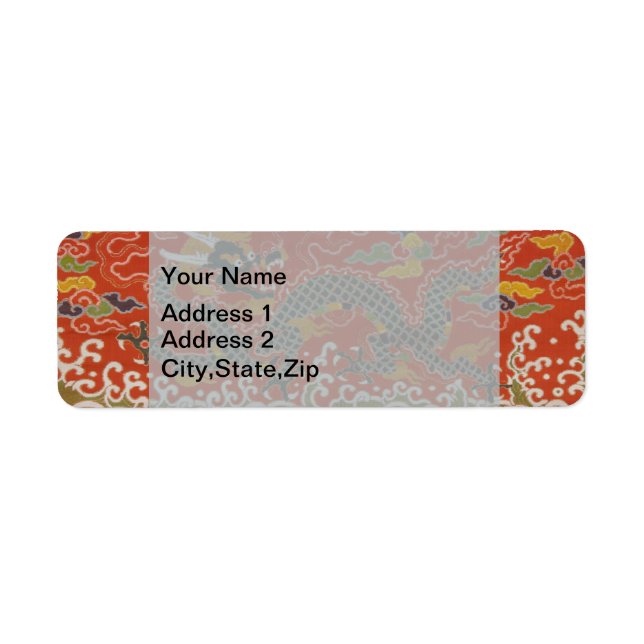 Imperial Red & Black Dragon Silk Pattern Return Address Label (Front)