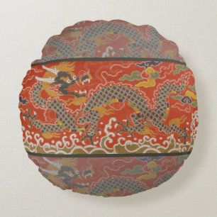 Imperial Red & Black Dragon Silk Pattern Round Cushion