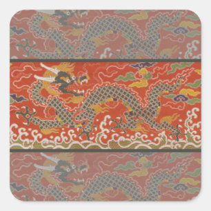 Imperial Red & Black Dragon Silk Pattern Square Sticker
