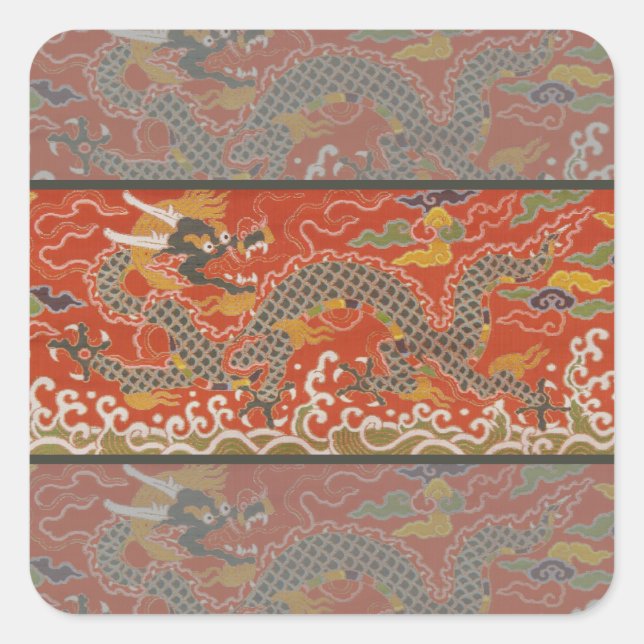 Imperial Red & Black Dragon Silk Pattern Square Sticker (Front)