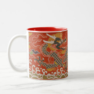 Imperial Red & Black Dragon Silk Pattern Two-Tone Coffee Mug