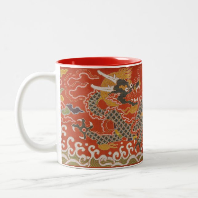Imperial Red & Black Dragon Silk Pattern Two-Tone Coffee Mug (Left)