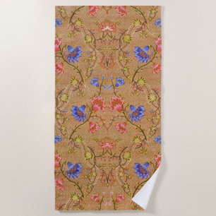 Imperial Red & Gold Interlocking Floral Silk Art Beach Towel