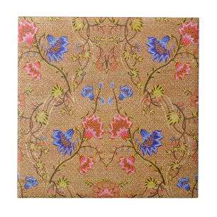 Imperial Red & Gold Interlocking Floral Silk Art Ceramic Tile
