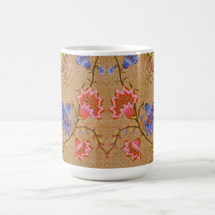 Imperial Red & Gold Interlocking Floral Silk Art Coffee Mug