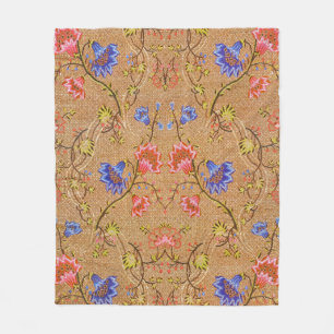 Imperial Red & Gold Interlocking Floral Silk Art Fleece Blanket