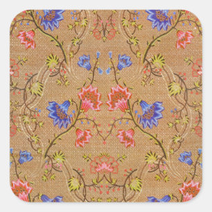 Imperial Red & Gold Interlocking Floral Silk Art Square Sticker