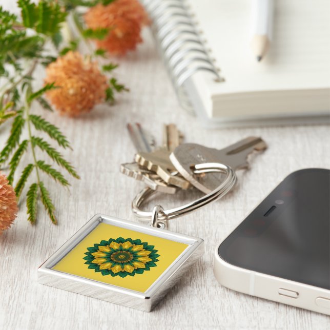 Imperial Solar Flower Mandala Luxury Keychain (Side)