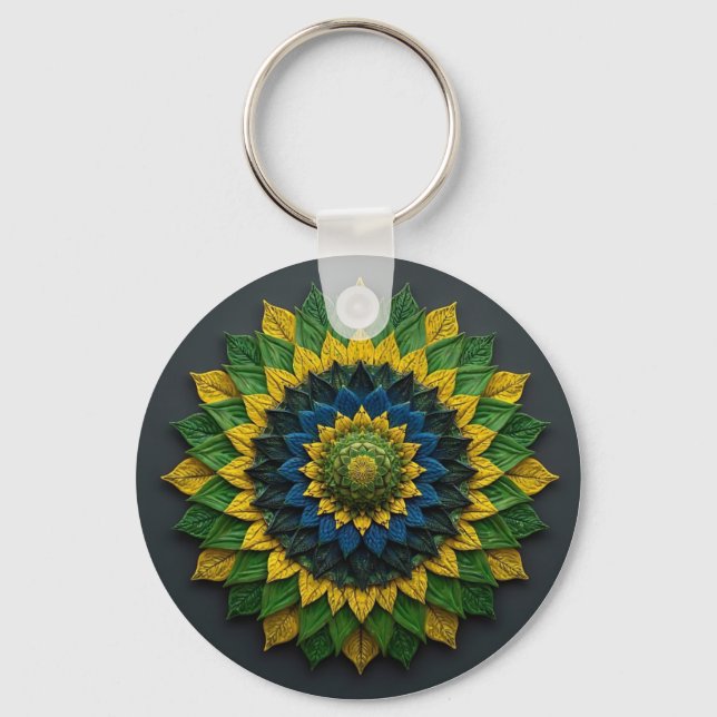Imperial Solar Leaf Mandala Luxury Keychain - Emer (Front)
