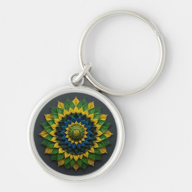 Imperial Solar Leaf Mandala Luxury Keychain - Emer (Front)