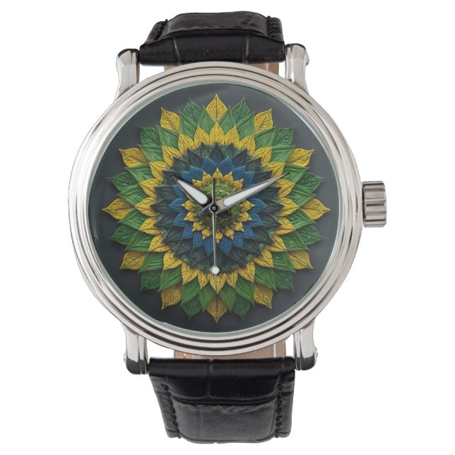 Imperial Solar Leaf Mandala Luxury Keychain - Emer Watch (Front)