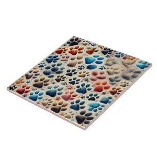 Implicating coloured canine paw print  ceramic tile