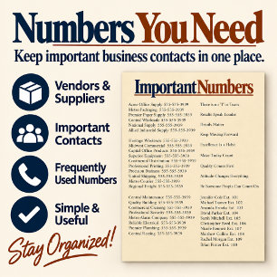 Important Business Numbers and Service Contacts Poster