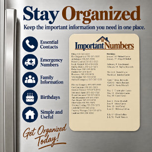 Important Numbers Household Reference Sheet Magnet