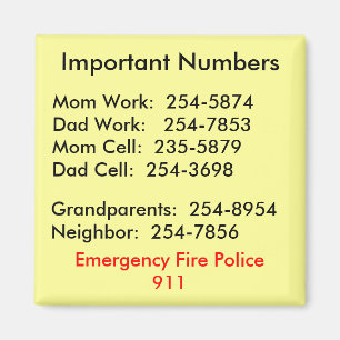 Important Numbers Magnet