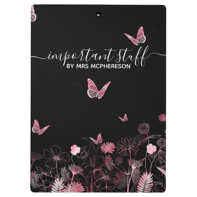 Important stuff Flower field with butterflies  Cli Clipboard (Back)