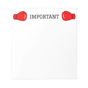 Important stuff notepad with red boxing gloves