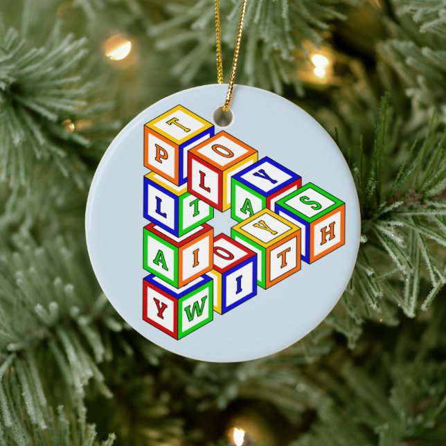 Impossible construction of a triangle on blue ceramic ornament (Tree)