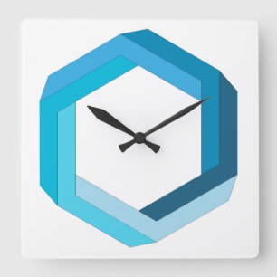 Impossible geometry: Blue hexagon. Square Wall Clock