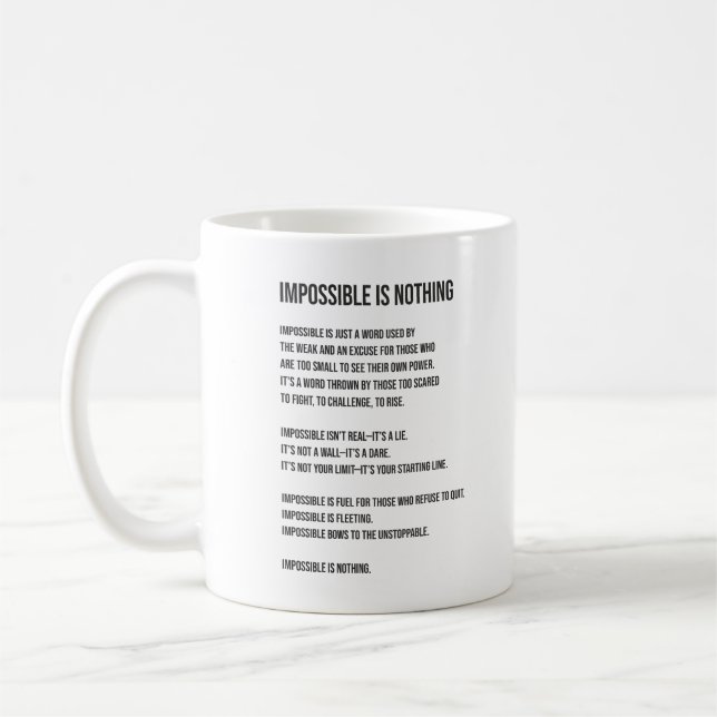 Impossible Is Nothing, Gym, Hustle, Success, Grind Coffee Mug (Left)