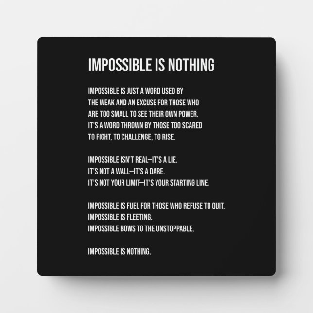 Impossible Is Nothing, Gym, Hustle, Success, Grind Plaque (Front)