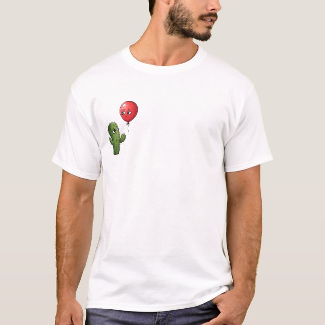 Impossible Love: Sad Cartoon Cactus and Balloon T-Shirt (Front)