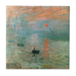 Impression, Sunrise by Claude Monet Ceramic Tile<br><div class="desc">This famous painting features the sun in the mist and a few masts of boats sticking up in the foreground. Landscape is nothing but an impression, and an instantaneous one. Claude Monet Claude Monet was a founder of French impressionist painting. The term Impressionism is derived from the title of his...</div>