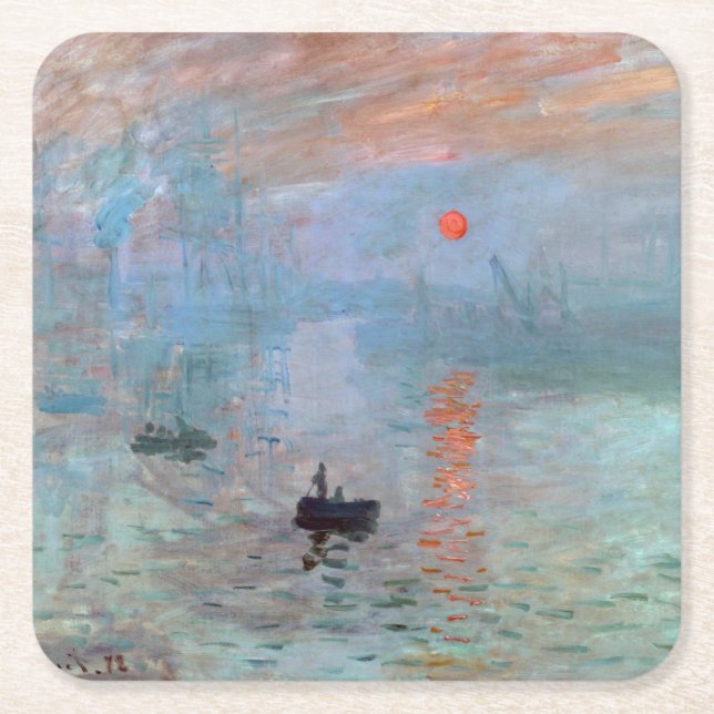 Impression, Sunrise, Claude Monet, 1872 Square Paper Coaster (Front)
