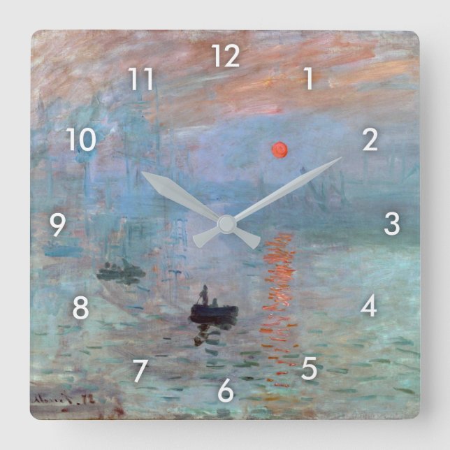 Impression, Sunrise, Claude Monet Square Wall Clock (Front)