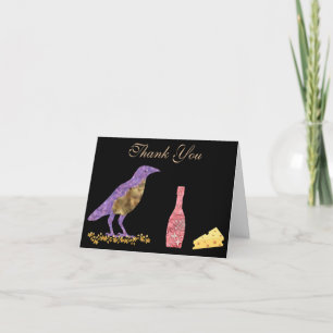 Impressionism Bird Painting & Rose Bottle  Thank You Card