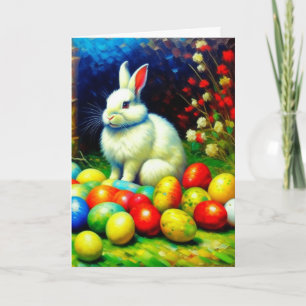 Impressionism Easter Bunny with Eggs Holiday Card